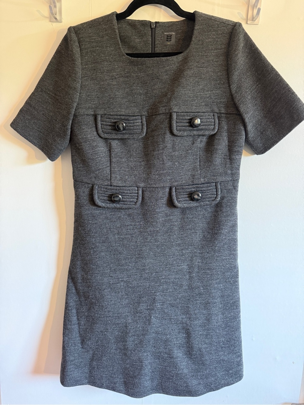 Orla Kiely Grey Wool Mod Shift Dress Size UK 14 Retro Utility Pocket USA 10